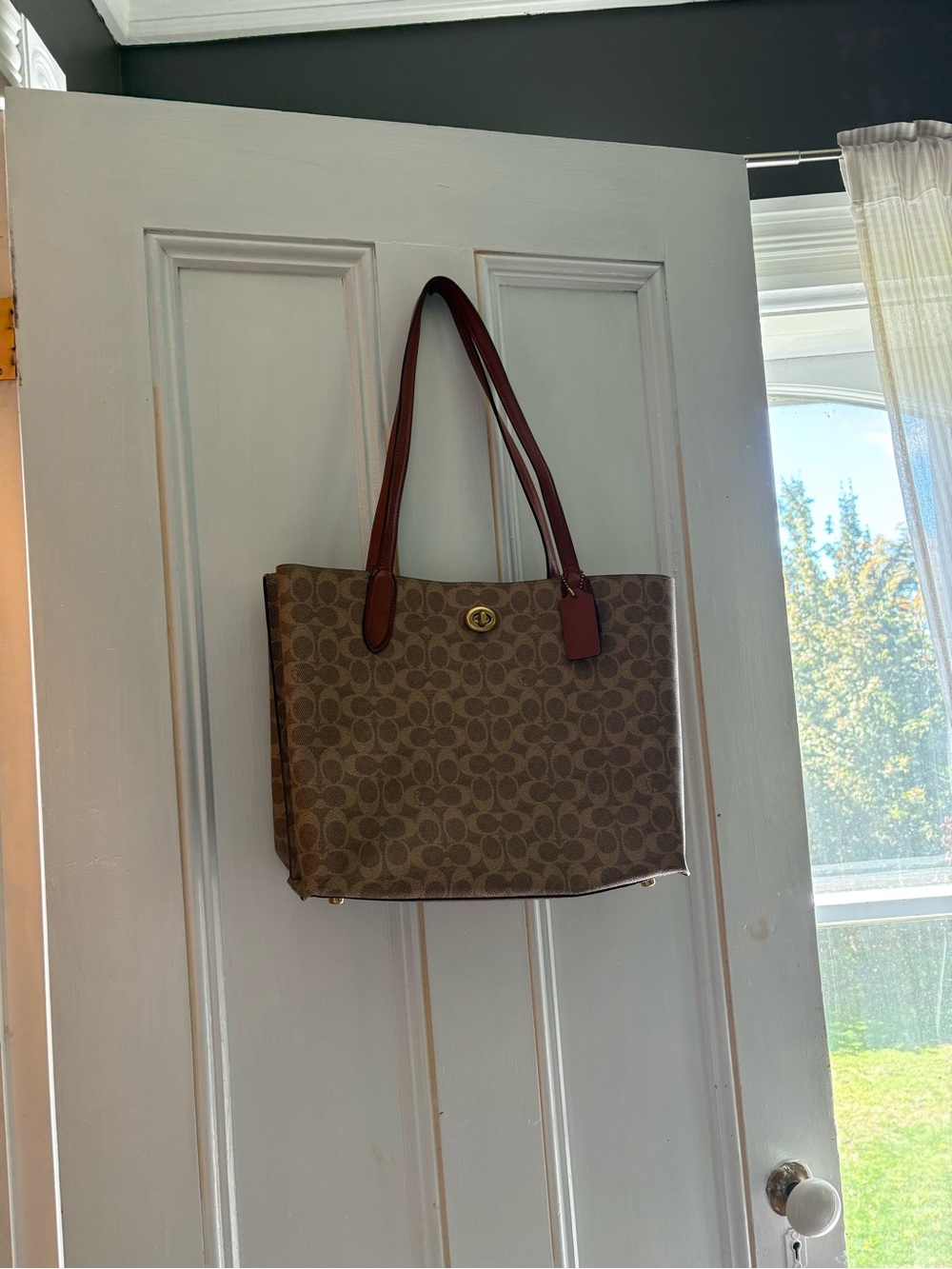 Coach Willow Brown Signature Canvas Tote with Brown Leather Straps